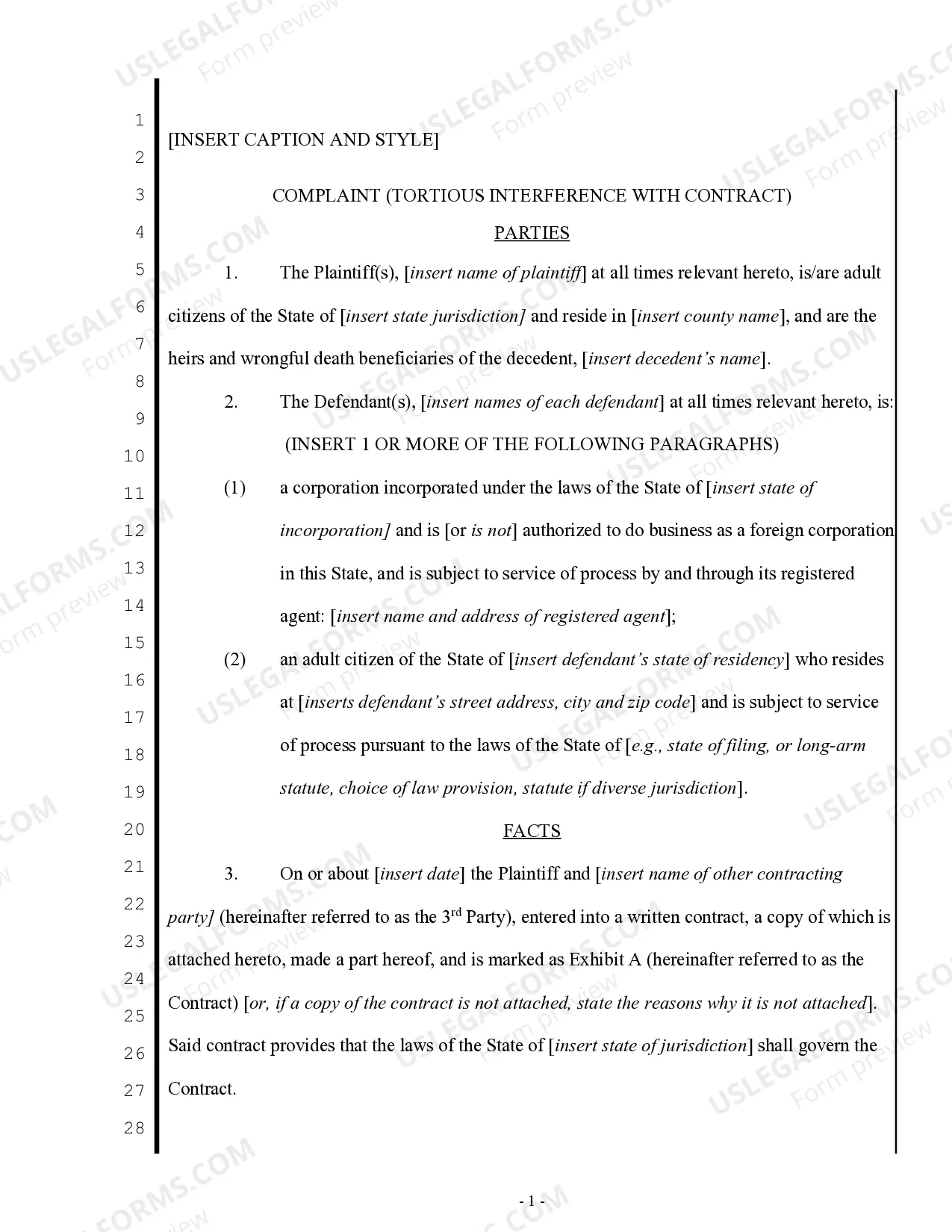 Complaint regarding Intentional Interference with Contract Thumbnail