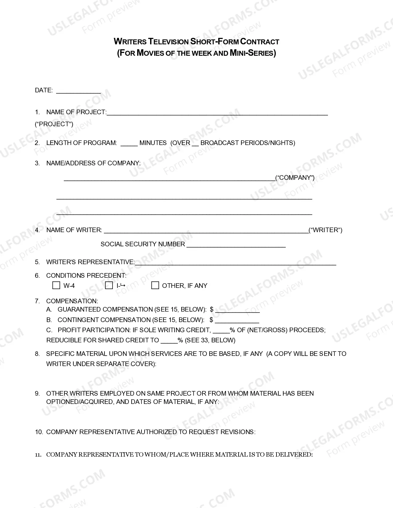 Writers Guild Of America - Writers Television Short Form Contract - For Movies Of The Week And Mini-Series Thumbnail