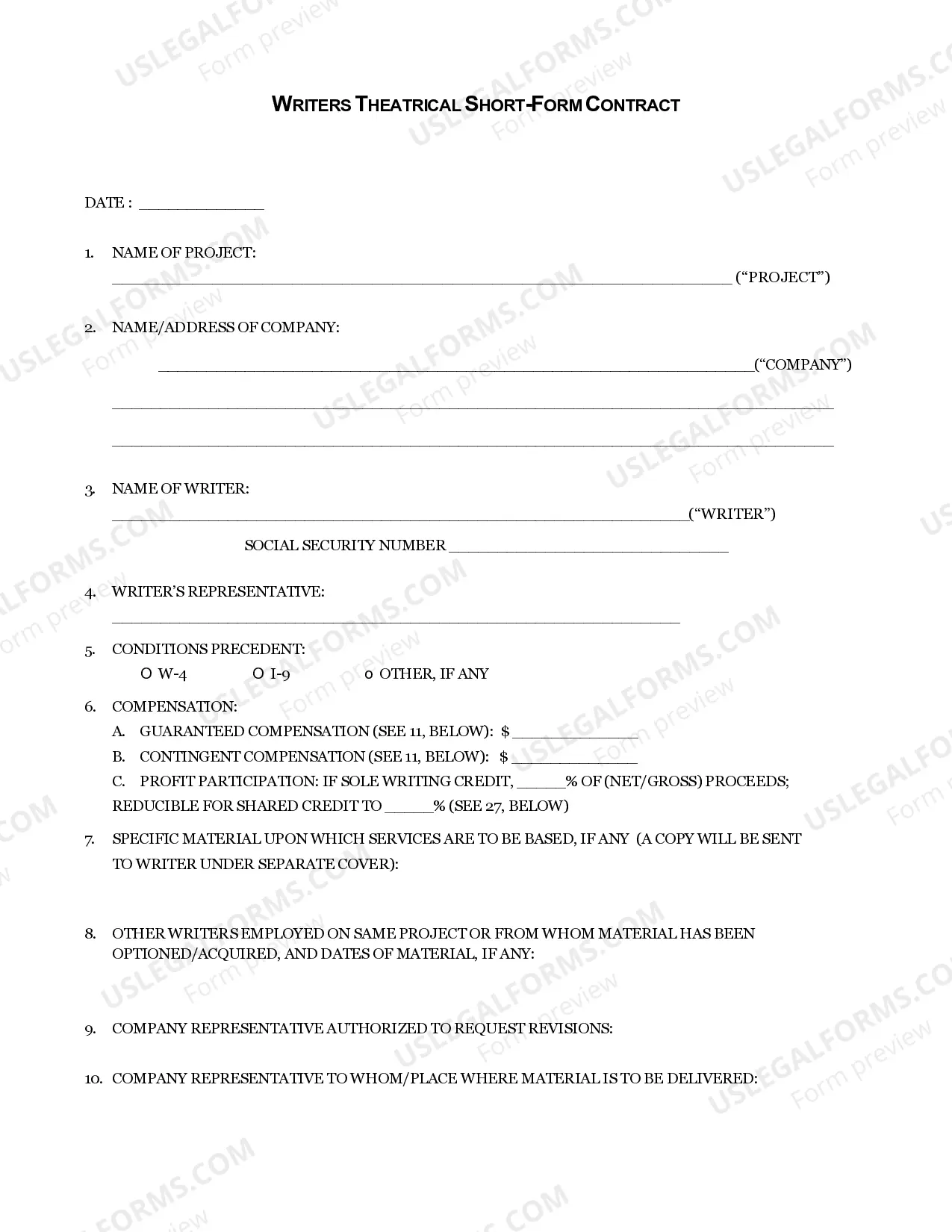Writers Guild Of America - Writers Theatrical Short Form Contract Thumbnail