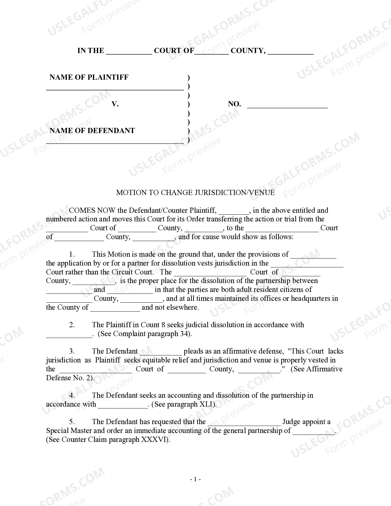 Motion to Change Jurisdiction - Venue Thumbnail