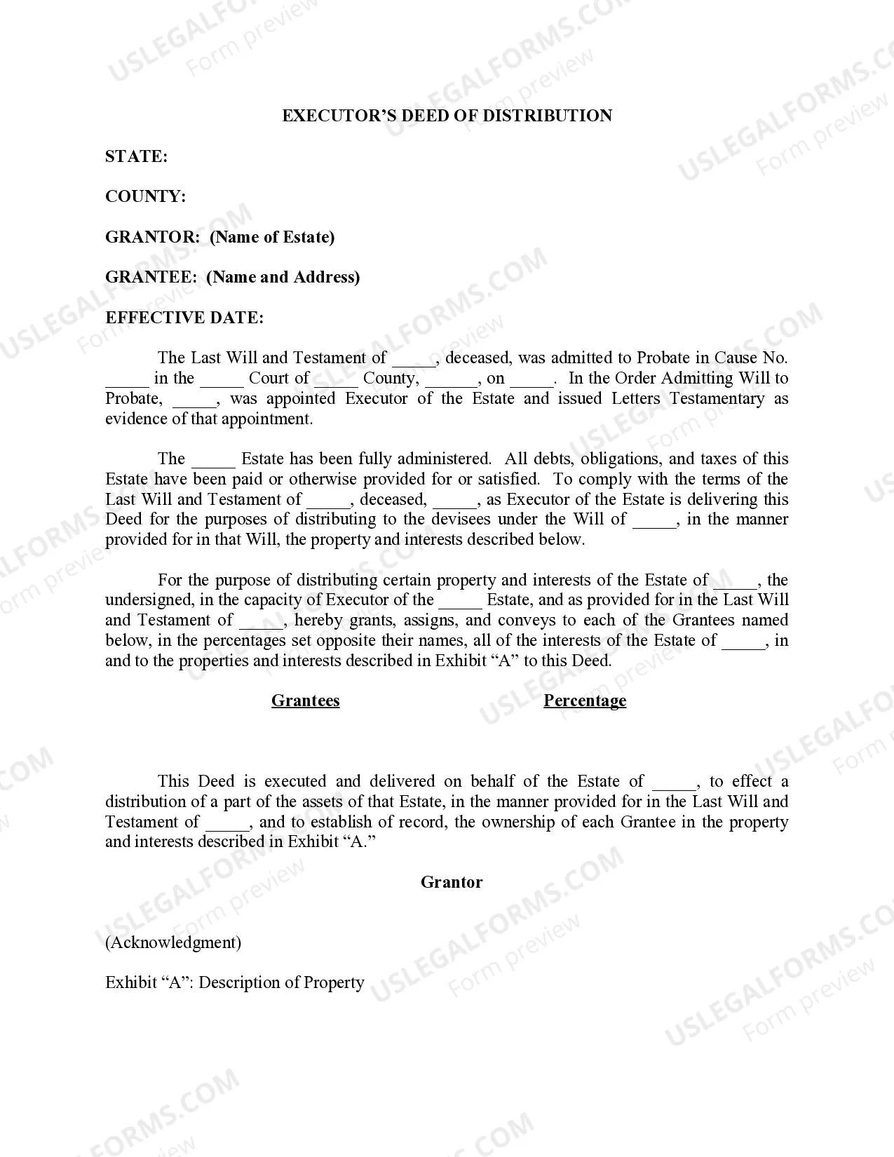 Executor's Deed of Distribution Thumbnail