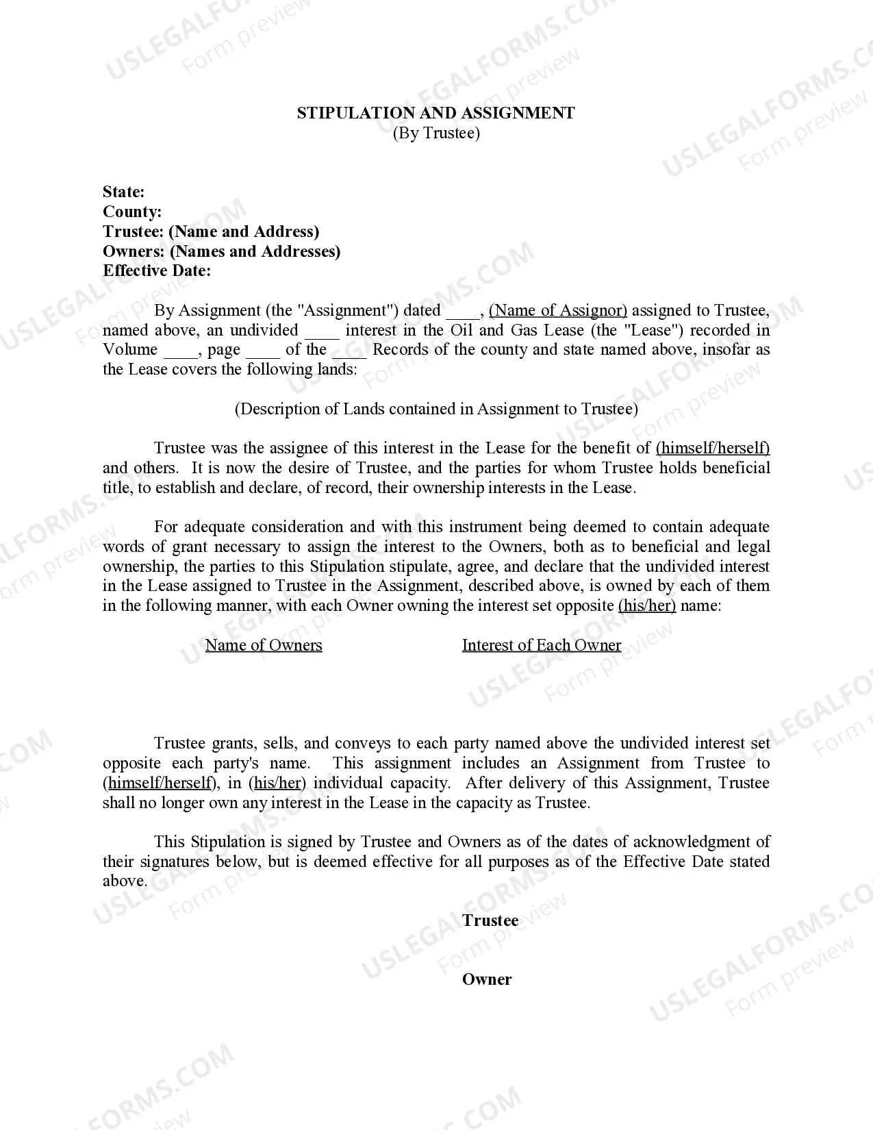 Stipulation, Deed, and Assignment by Trustee Thumbnail