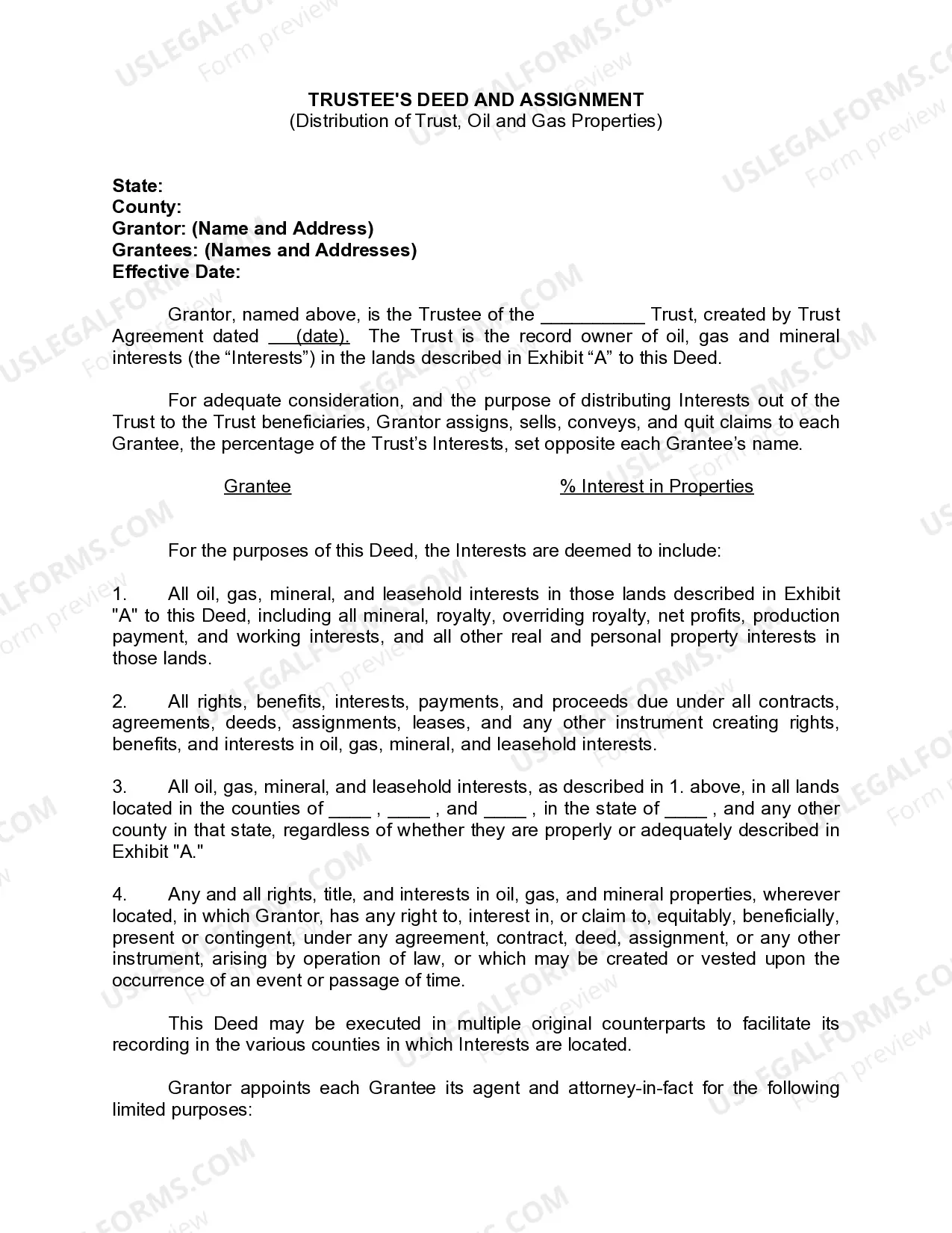 Trustee's Deed and Assignment for Distribution of Trust, Oil and Gas Properties Thumbnail