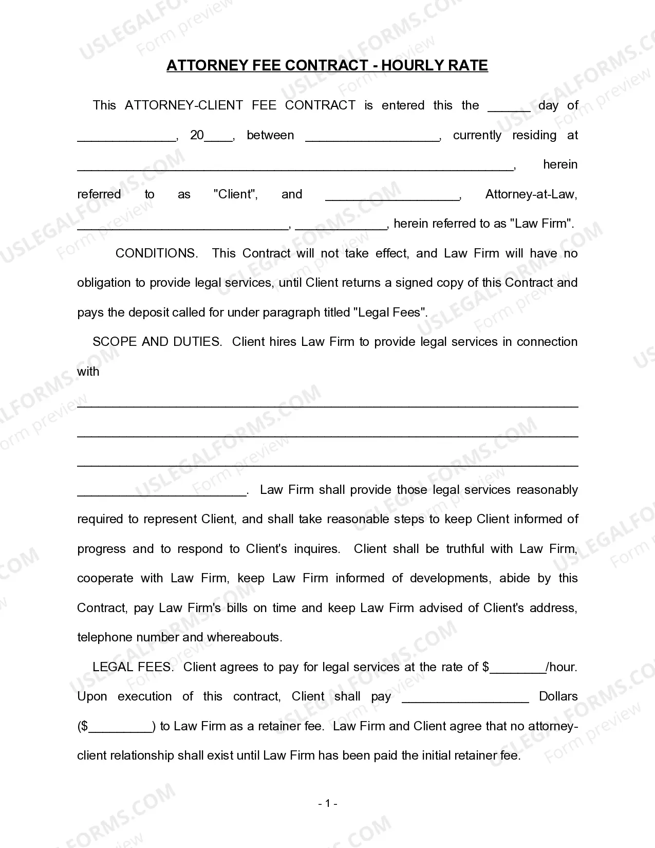 Attorney Fee Contract for Hourly Rate Case Thumbnail
