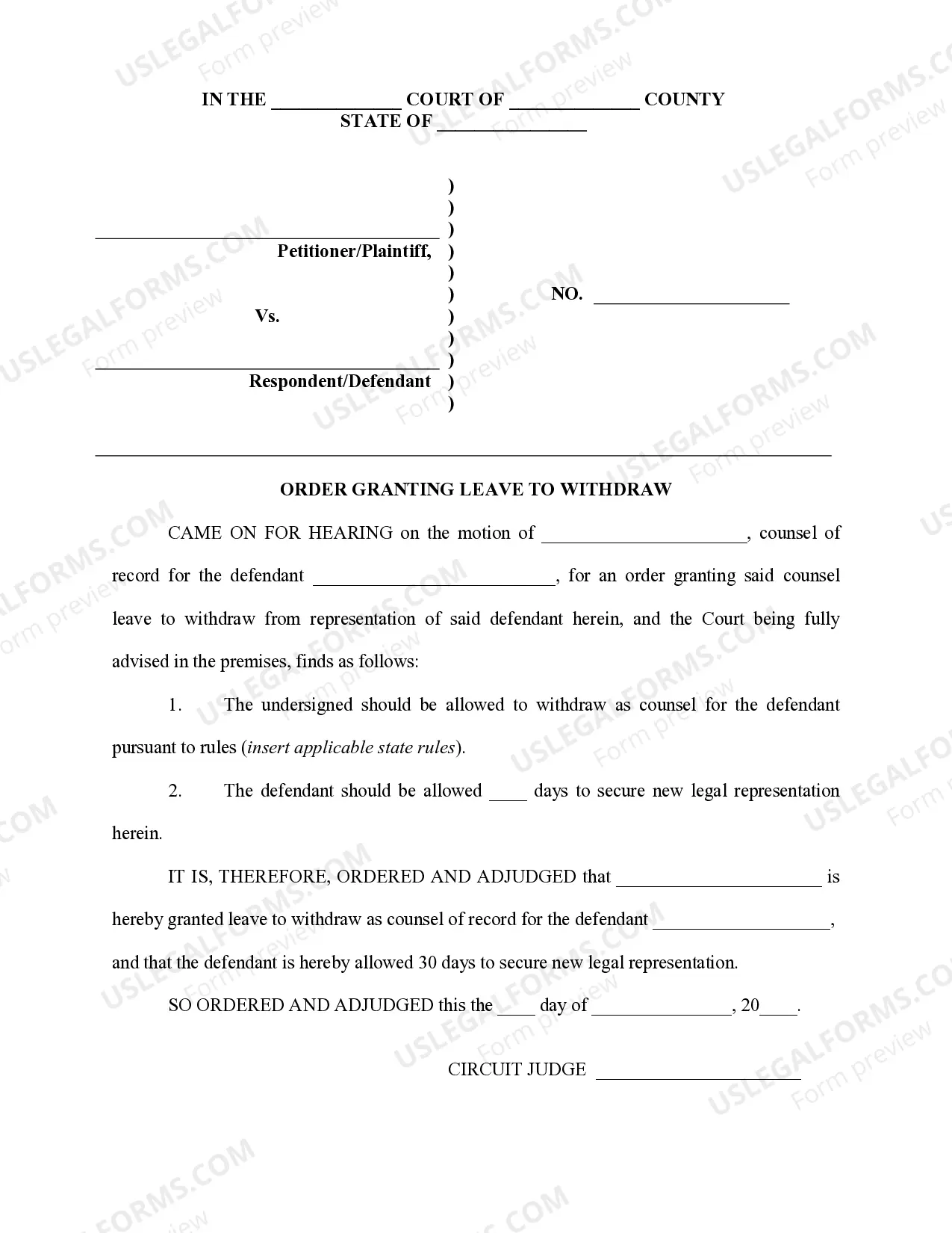 Order Allowing Attorney to Withdraw Thumbnail