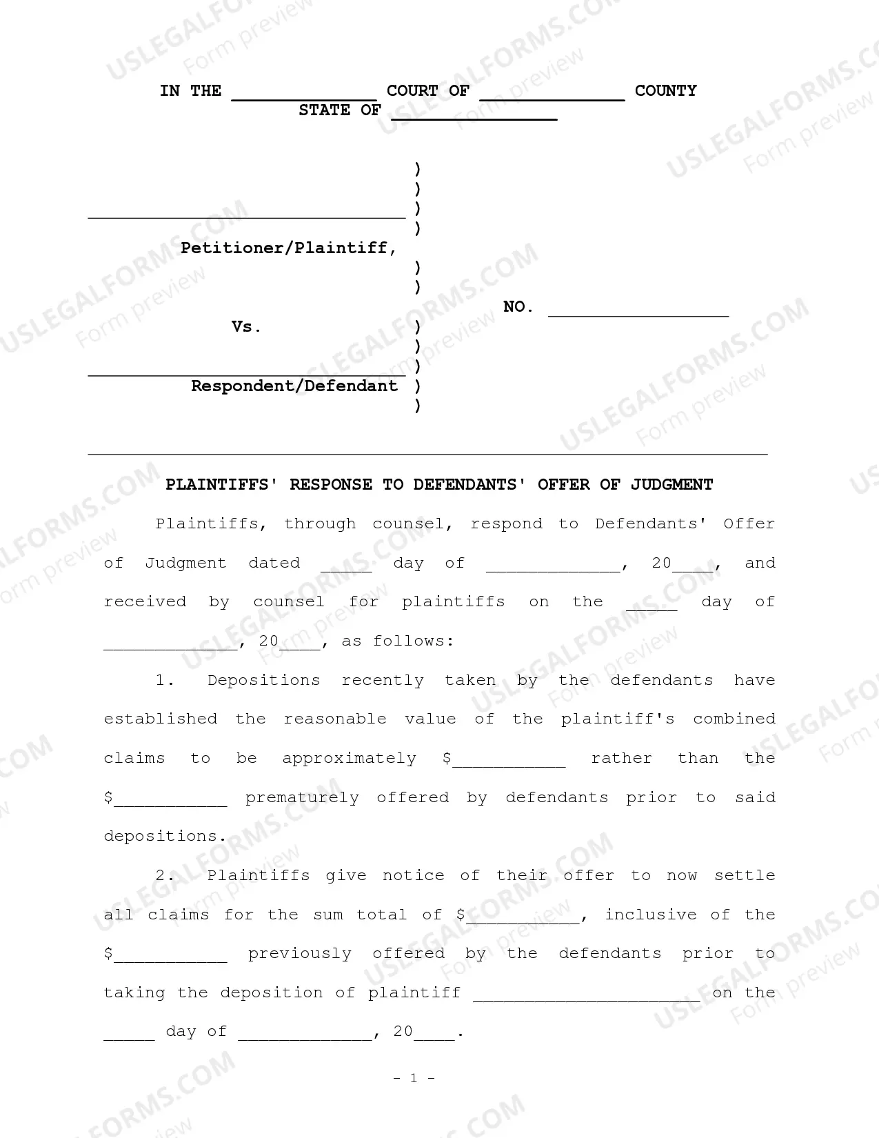 Plaintiff's Response to Defendants' Offer of Judgment Thumbnail