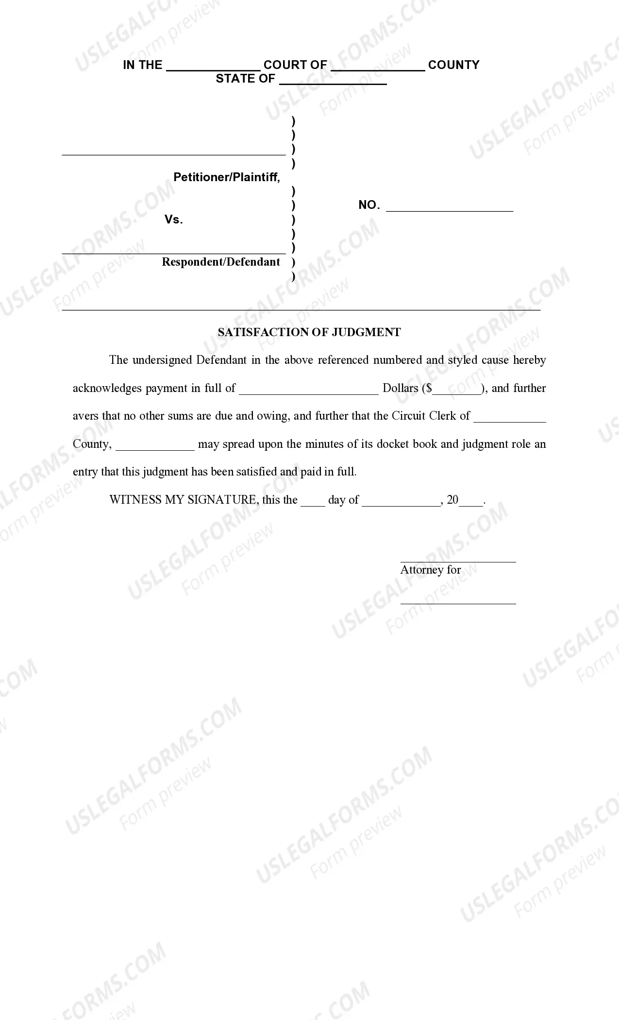 Satisfaction of Judgment for Civil Trial Thumbnail