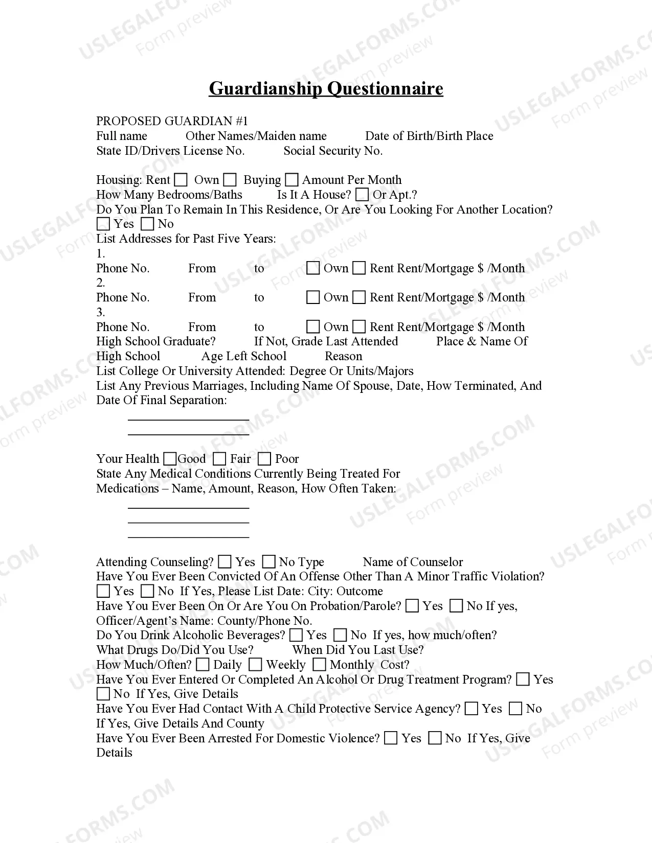 Guardianship Questionnaire Thumbnail