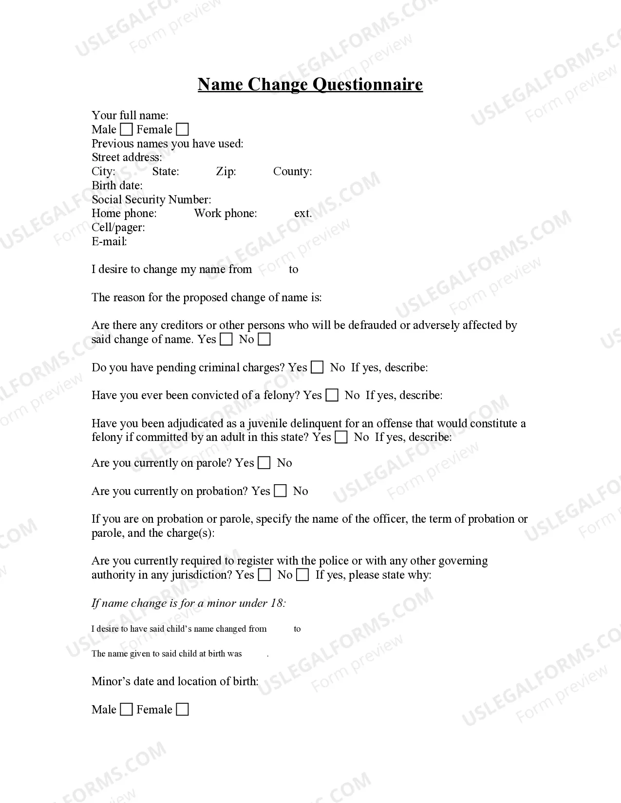 Name Change Questionnaire Thumbnail