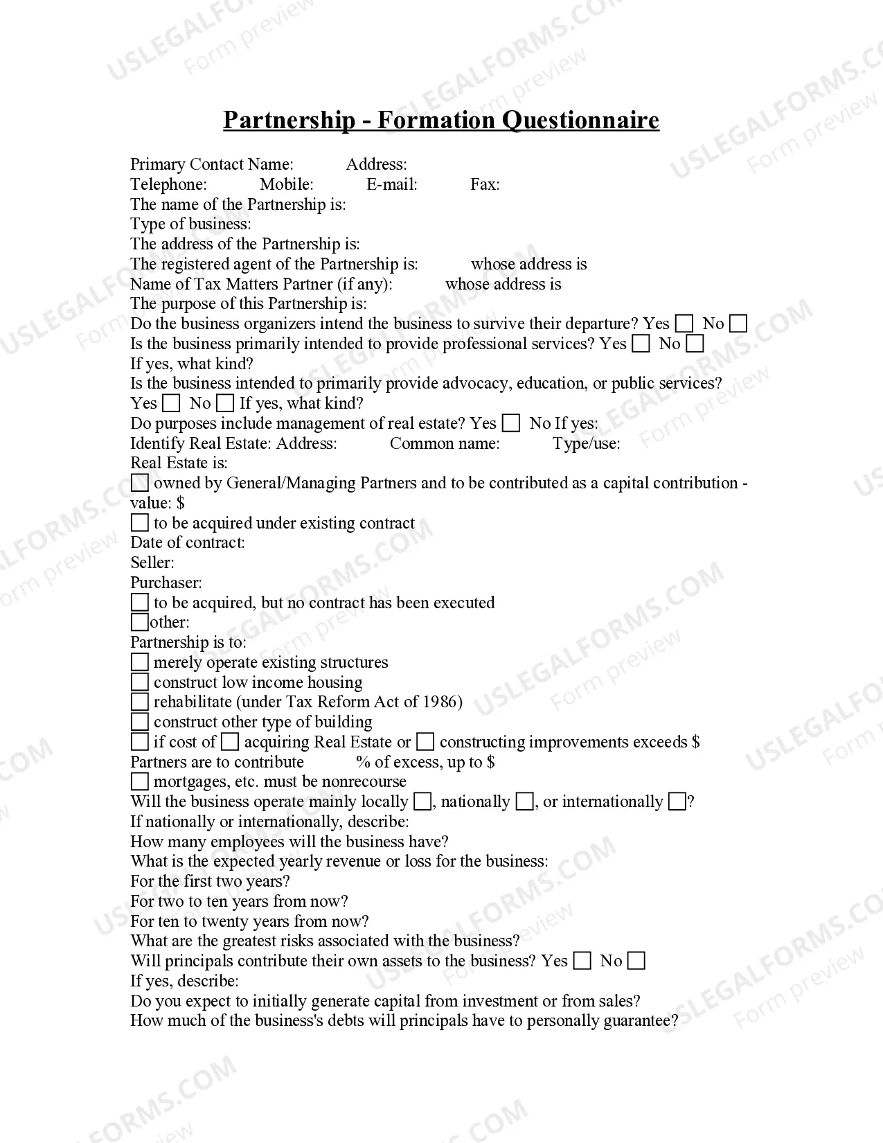 Partnership Formation Questionnaire Thumbnail
