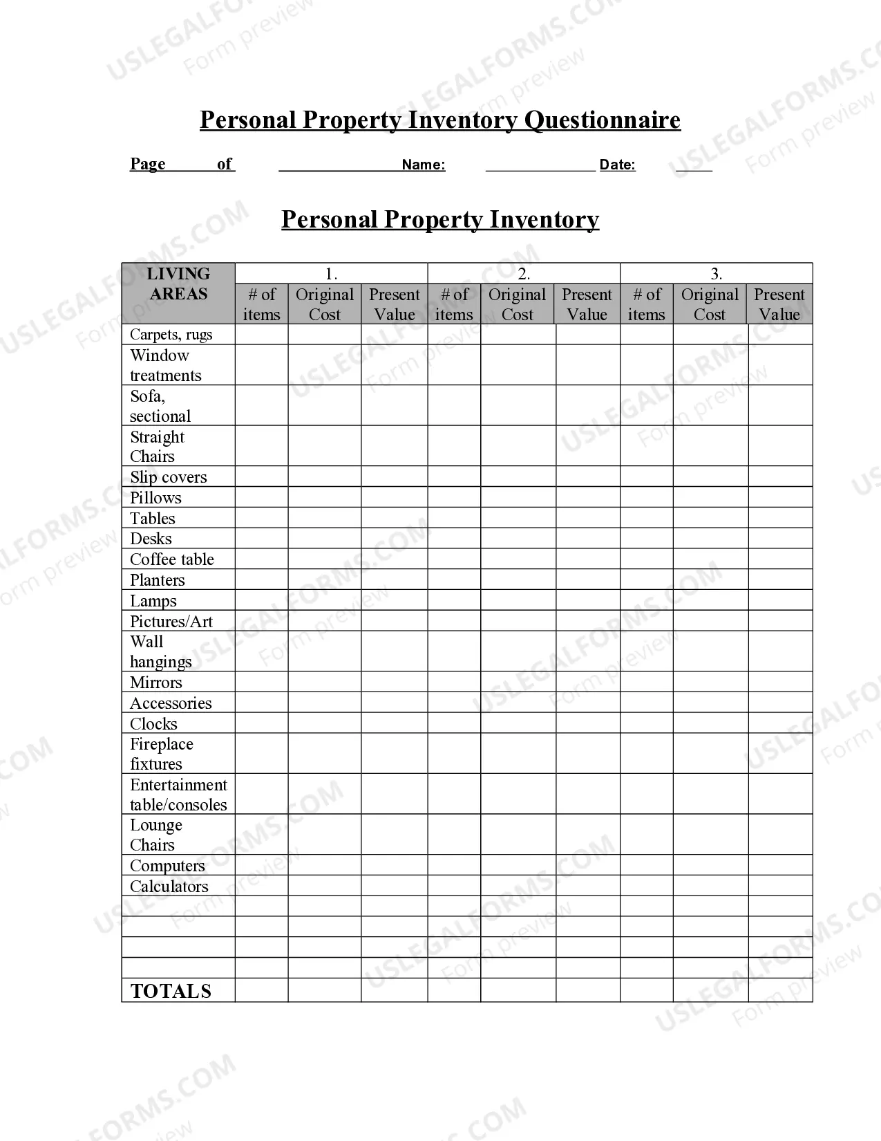 Personal Property Inventory Questionnaire Thumbnail