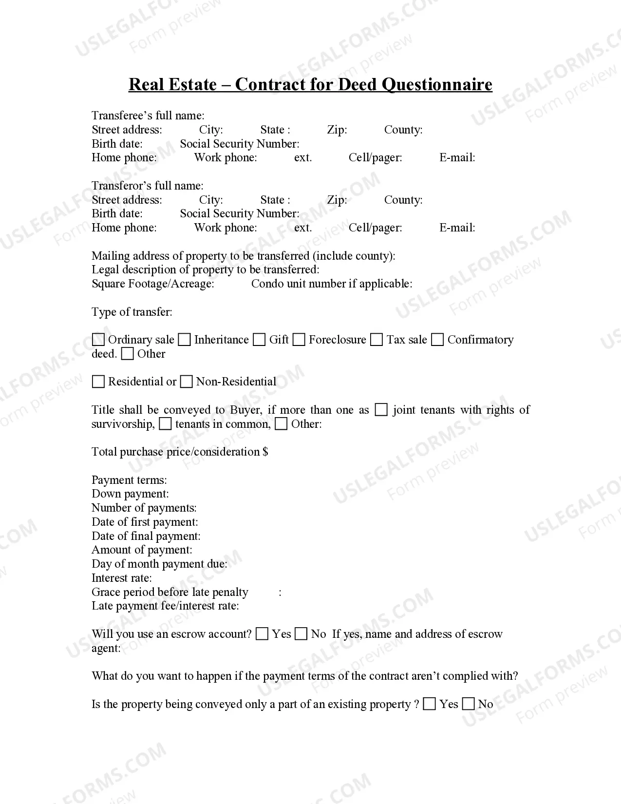 Contract for Deed Questionnaire Thumbnail