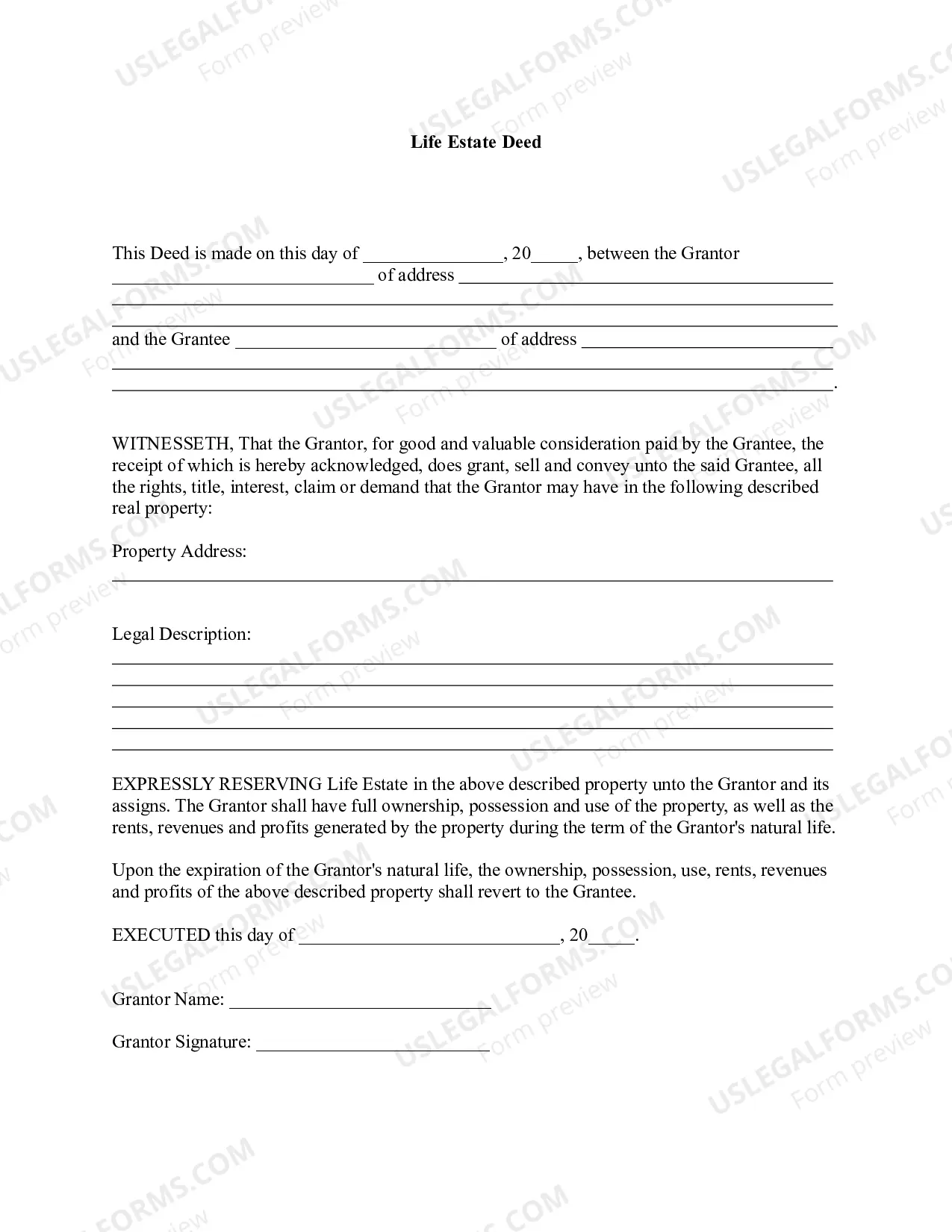 Basic Life Estate Deed Thumbnail