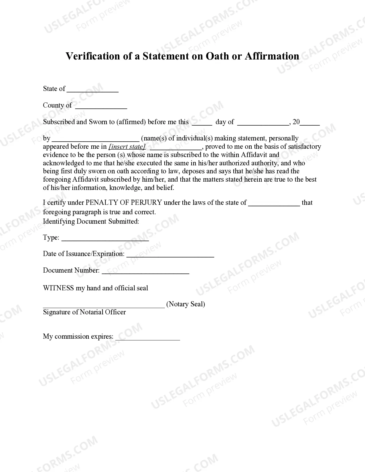 Verification of a Statement on Oath or Affirmation Thumbnail