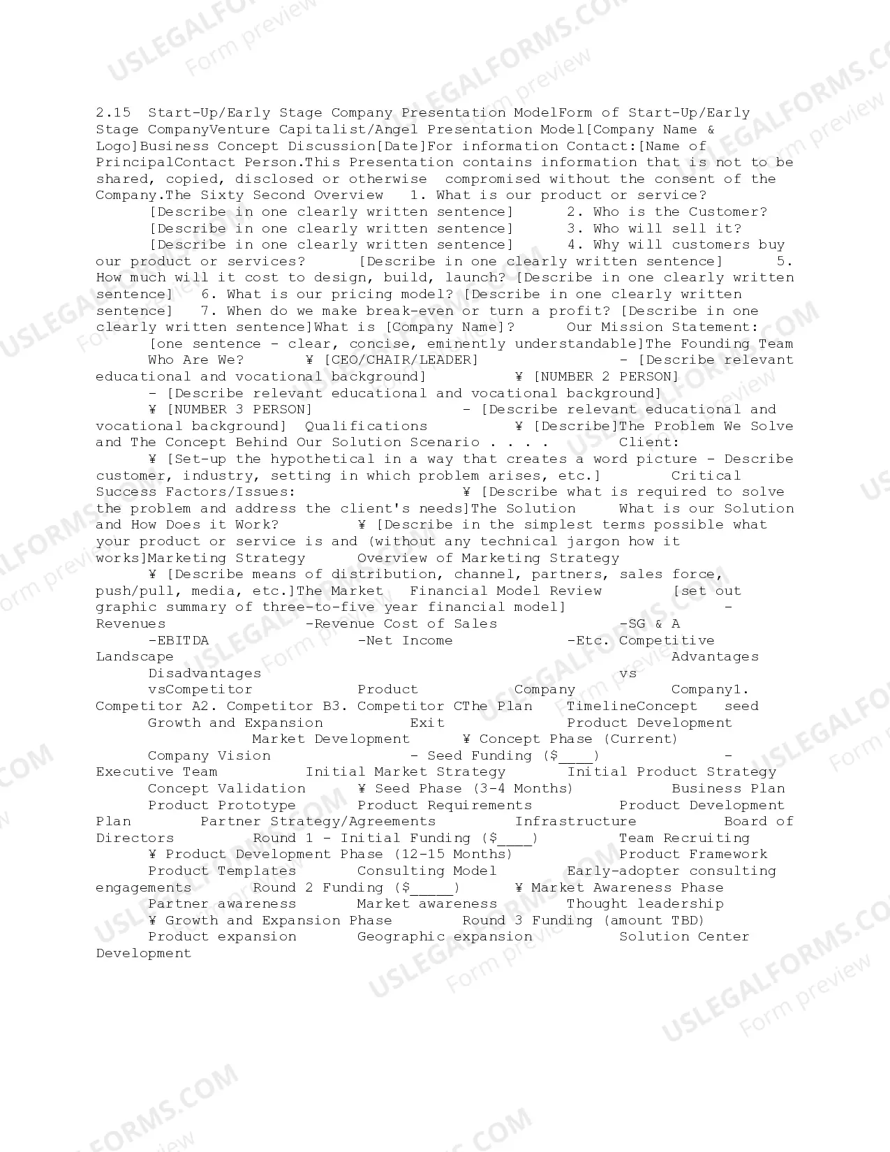 Start-Up / Early Stage Company Presentation Model Thumbnail